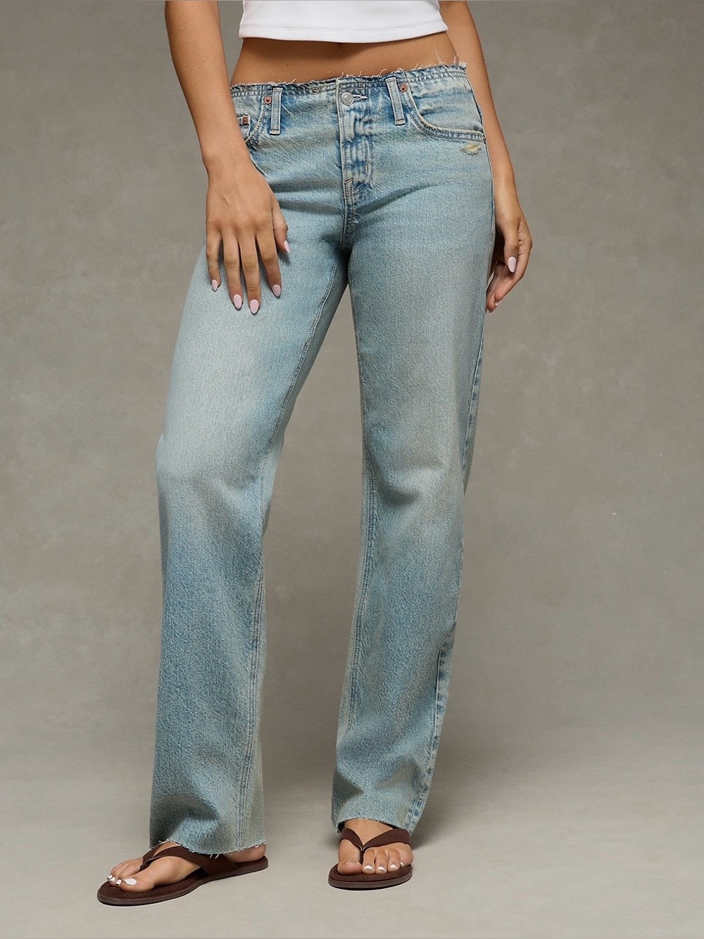AE Low-Rise Baggy Straight Jeans - Light Blue sz 2xLong